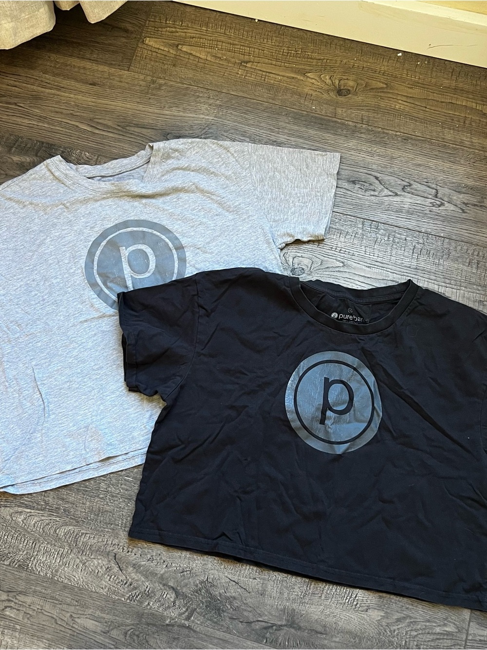 Pure Barre charcoal and Gray Tees